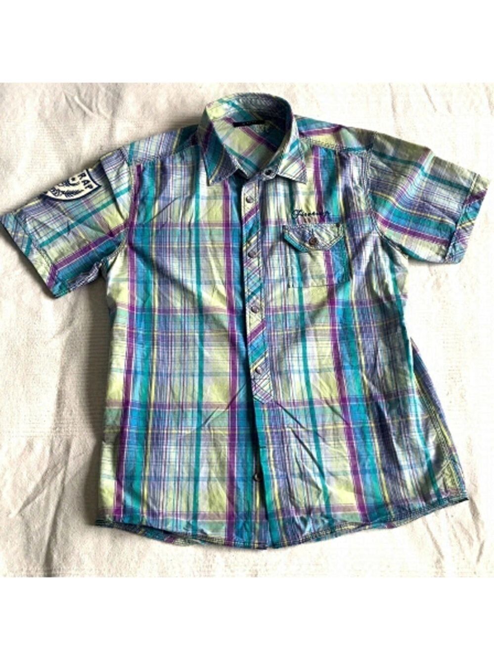 Firetrap Plaid Cotton Short Sleeve Shirt Size Medium